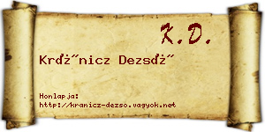Kránicz Dezső névjegykártya